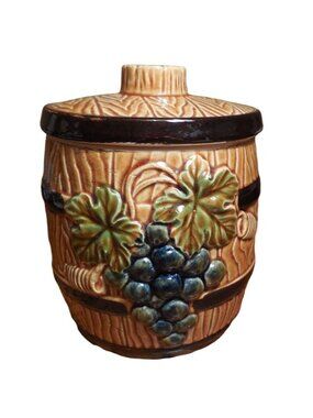 Lidded Barrel Style Snack Jar Treat Jar Cookie Jar Grape Pattern Japan